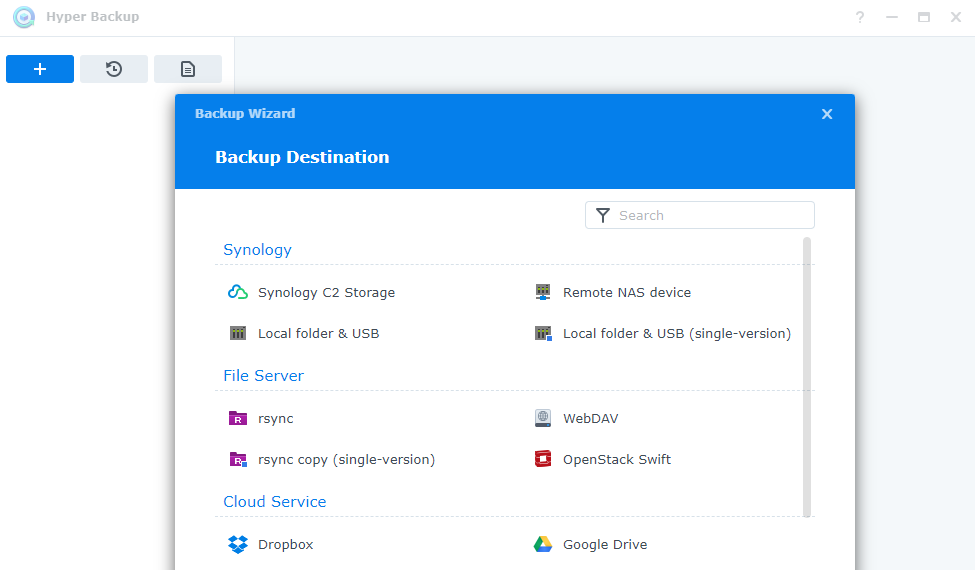 hyper backup screen to back up data on nas to a separate location for synology nas.