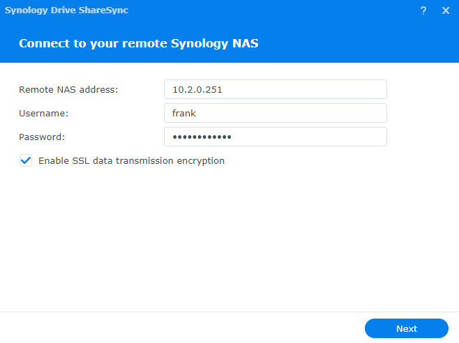 connecting to the remote nas that's running synology drive sharesync.