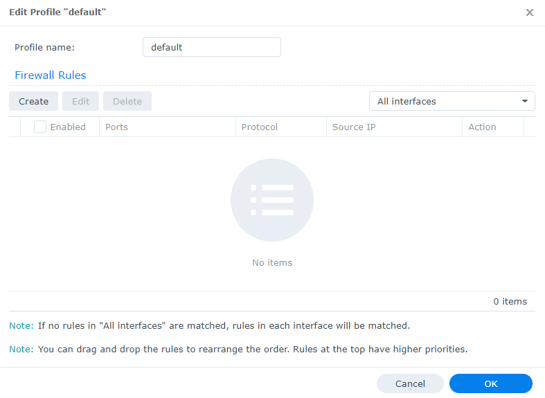 editing the default profile of the dsm firewall.