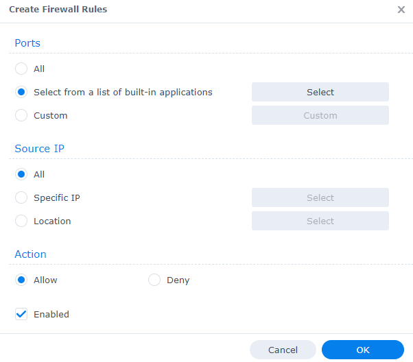 creating a firewall rule in dsm.