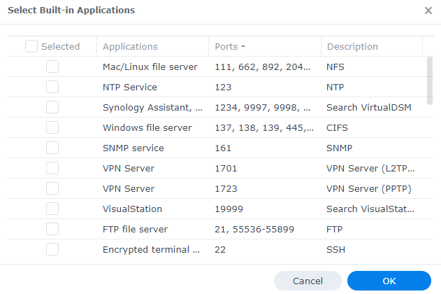 the services that can be exposed in synology dsm.