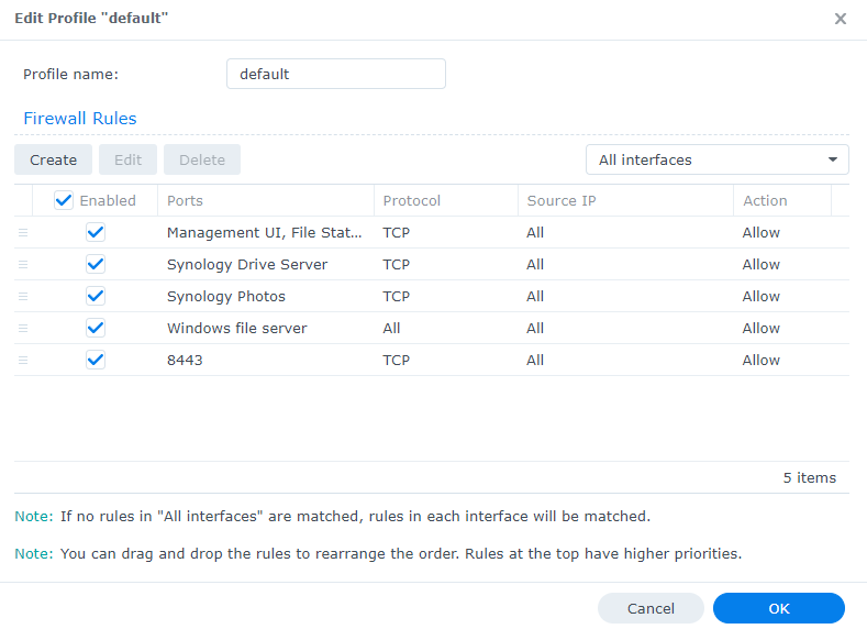 displaying all firewall rules created in the tutorial.