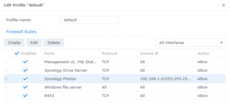 showing the firewall section with the source IP addresses specified.