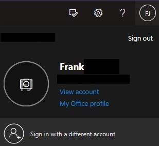 selecting my account in office 365.