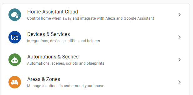 selecting devices and settings in home assistant.