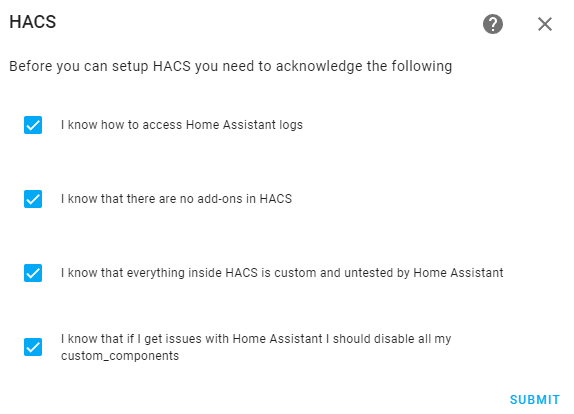 specifying the hacs settings.