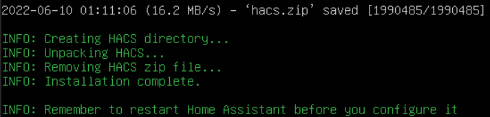 unzipping the zip file of hacs.