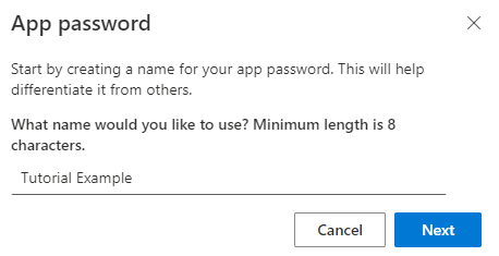 setting a name for the app password.