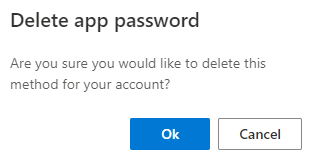 screen to delete an app password.