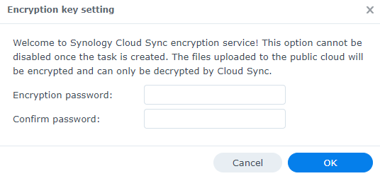 setting an encryption password for cloud sync.