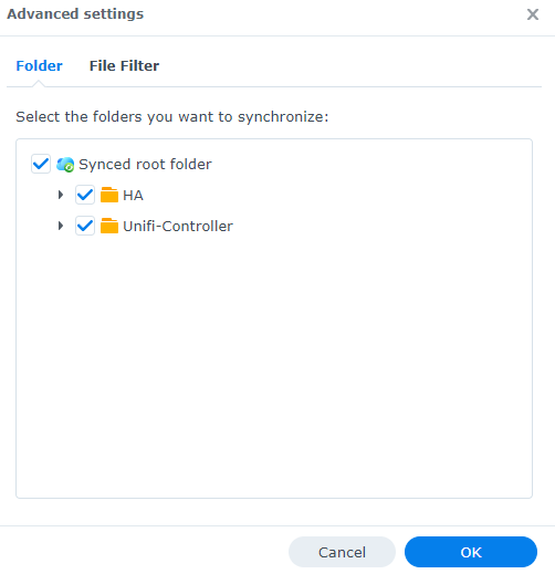 specifying a folder or file filter for cloud sync.