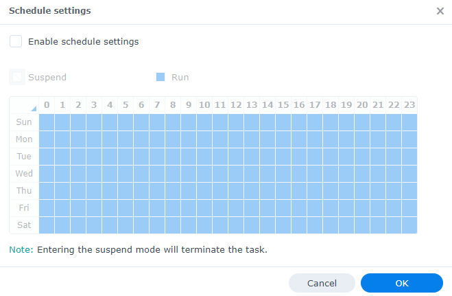 synology cloud sync settings of when it should run.