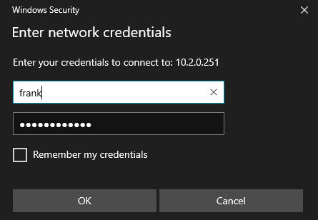 setting the username and password for the network drive.