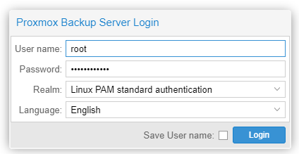 login page for proxmox backup server.