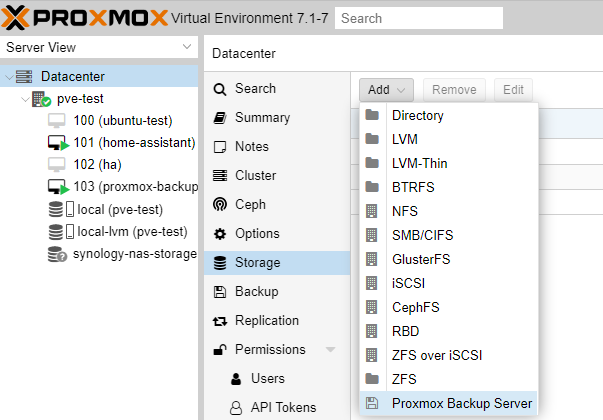 adding proxmox backup server storage in proxmox.