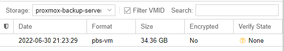 selecting proxmox backup server to view the backups.