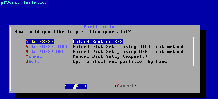 selecting the partition type to use in pfsense.