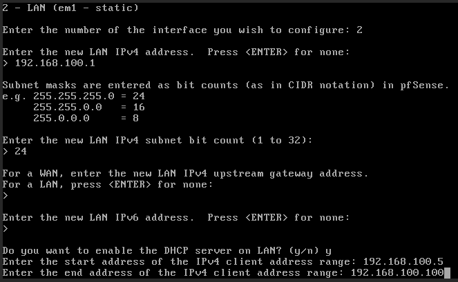 defining the LAN interface in pfsense.