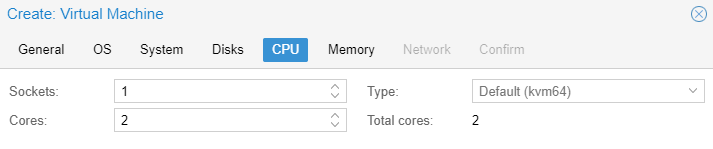 setting a default CPU for 1 socket and 2 cores.