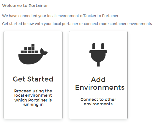 selecting the get started tab in portainer.