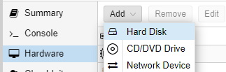 adding a new hard disk to proxmox for the VM. 