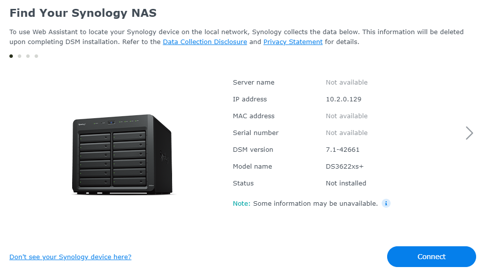 connecting to and finding the xpenology install on the network.