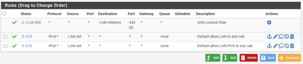 LAN rules in pfsense.