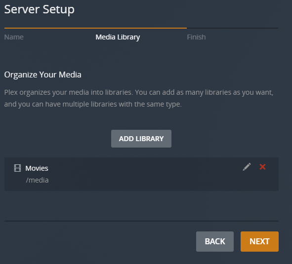 add libraries to the plex install.