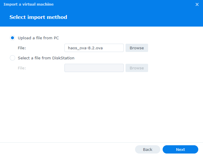 adding the home assistant ova file to virtual machine manager.