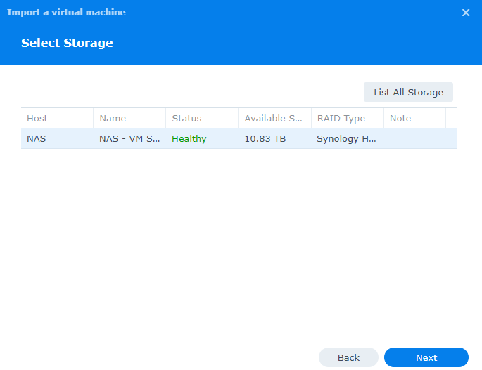 selecting the storage in virtual machine manager.