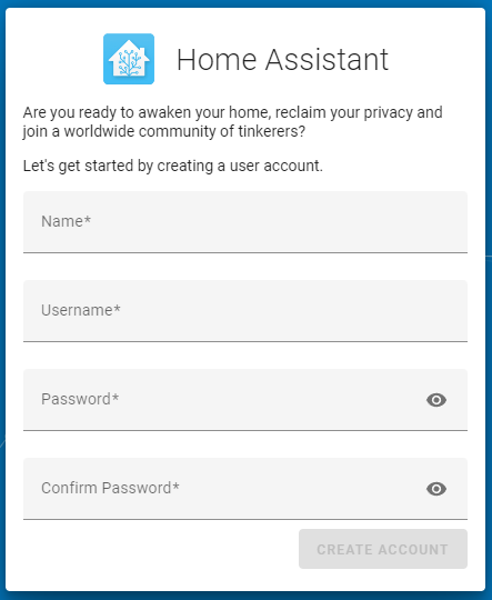 home assistant user account setup.