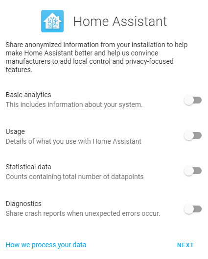 home assistant anonymous settings.