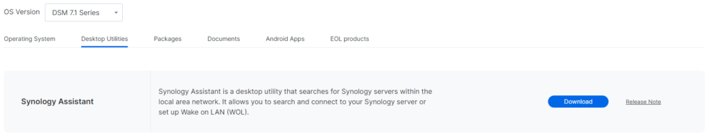 downloading synology assistant on synology's website.