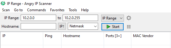 showing how to search the local subnet in angry IP scanner.