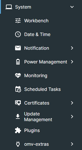 selecting ther omv-extras tab in openmediavault.