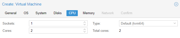 adding a CPU and total cores in proxmox.