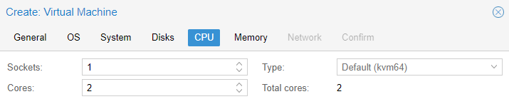 setting the cpu cores in proxmox.