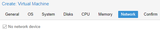 selecting no network device in proxmox.