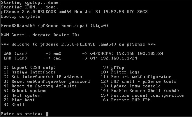 accessing the pfsense shell in proxmox.