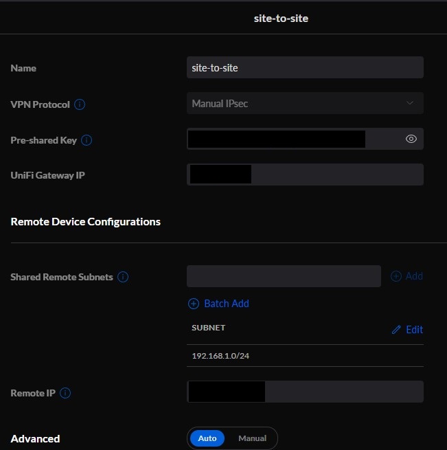 creating the site-to-site vpn on the second network.