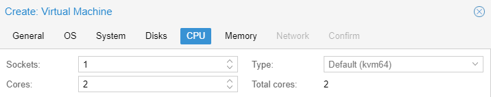 setting the CPU cores in proxmox.