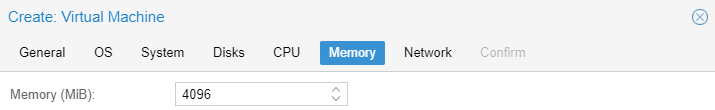 setting the memory in proxmox.