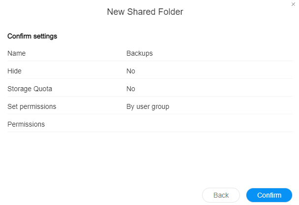 confirming the shared folder settings.