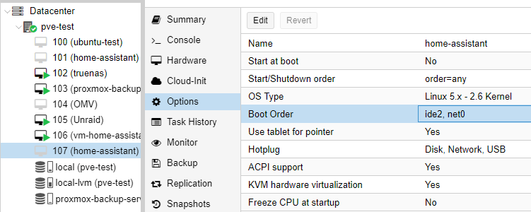 editing the boot order in proxmox.