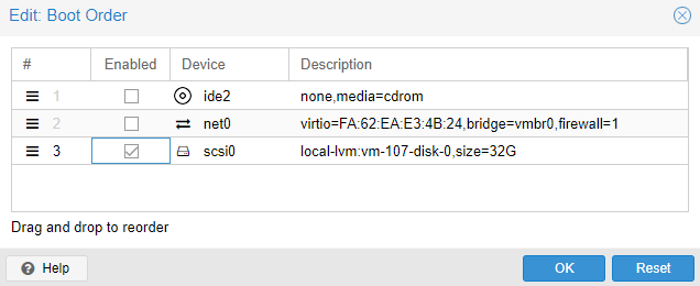 enabling the new disk and disabling everything else.