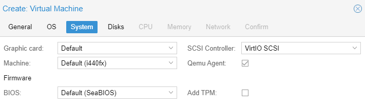 confirming the settings in proxmox.