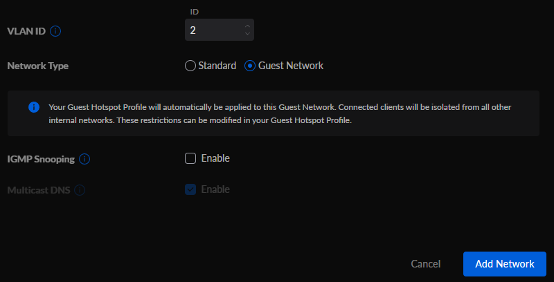 setting a vlan tag to use a VLAN for the guest network.