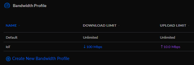 selecting a new bandwidth profile in unifi.