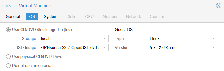 selecting the OPNsense iso image.