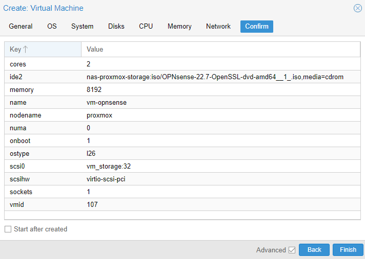 confirming the vm settings before creating it.